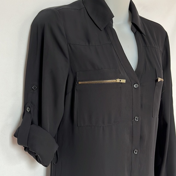 Express‎ Black Portofino Shirt Dress Gold Details Size XS - Picture 7 of 14